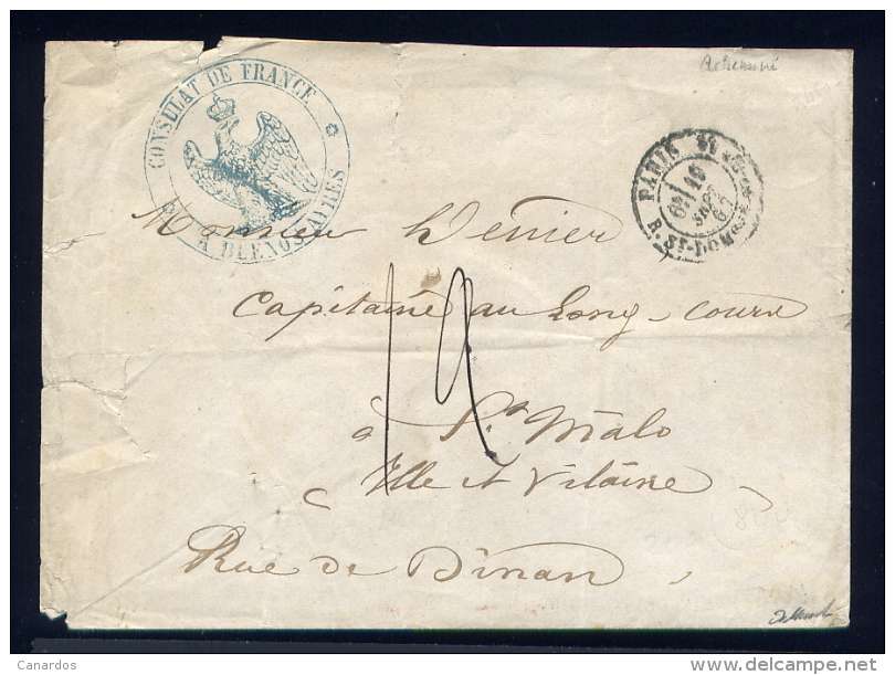 Lettre Du Consulat De France à Buenos Ayres Postée à Paris Pour St Malo 1867 - 1849-1876: Periodo Classico