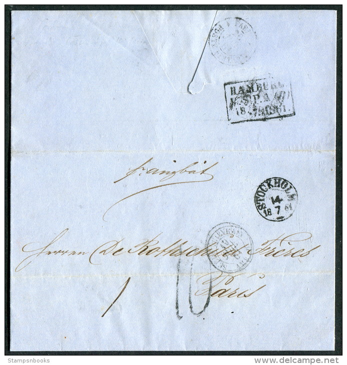 1861 Sweden Germany France ÅNGBÅTSBREV Postage Due Taxe Steamer Rothschild Letter - ... - 1855 Prefilatelia