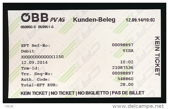 Ticket De Transport : VIENNE, Autriche, S-BAHN (Schnell-Bahn, Trains Rapides), Faubourgs Et Villes Satellites (OBB) - Europa