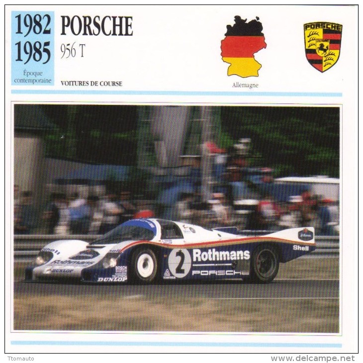 Fiche - Voitures De Course  Le Mans  -  Porsche 956T  - 1983   -  Carte De Collection - Le Mans