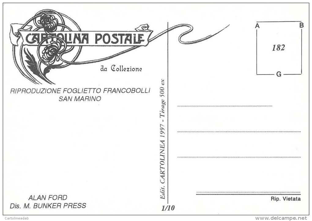 [DC0182] CARTOLINEA - MOLTO RARA - ALAN FORD - DIS. M.BUNKER PRESS - RIPROD. FOGLIETTO FRANCOBOLLI SAN MARINO - Stripverhalen