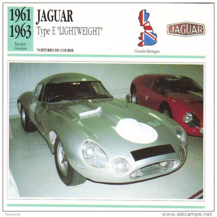 Fiche - Voitures De Course  Le Mans  -  Jaguar E Type 'Lightweight'  - 1963   -  Carte De Collection - Le Mans