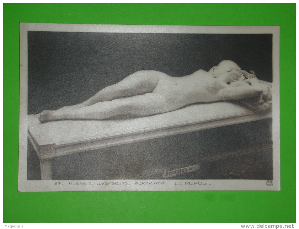 Art,sculpture,naked Girl,women,Luxembourg Museum,Alfred Boucher,Le Repos,vintage Postcard - Sculture