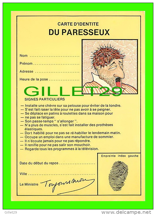 COMICS - HUMOUR - CARTE D'IDENTITÉ DU PARESSEUX - FLORÈS ET FILS INC, 1980 - - Bandes Dessinées
