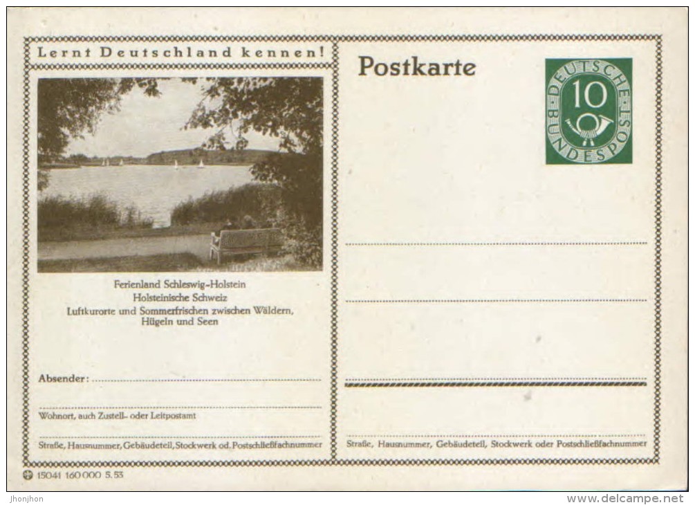 Germany/Federal Republic - Postal Stationery Postcard Unused 1952 -P17,Ferienland Schleswig Holstein - Illustrated Postcards - Mint