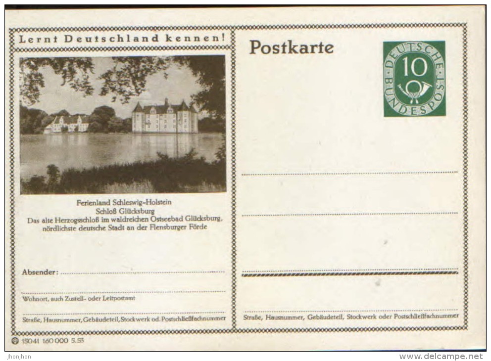 Germany/Federal Republic - Postal Stationery Postcard Unused 1952 -P17,Ferienland Schleswig Holstein Schloss Glucksburg - Cartes Postales Illustrées - Neuves