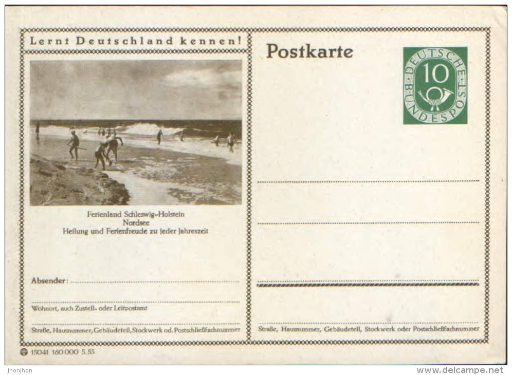 Germany/Federal Republic - Postal Stationery Postcard Unused 1952 -P17,Ferienland Schleswig Holstein Nordsee - Cartes Postales Illustrées - Neuves