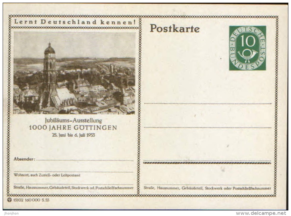 Germany/Federal Republic - Postal Stationery Postcard Unused 1952 -P17, 1000 Jahre Göttingen - Cartes Postales Illustrées - Neuves