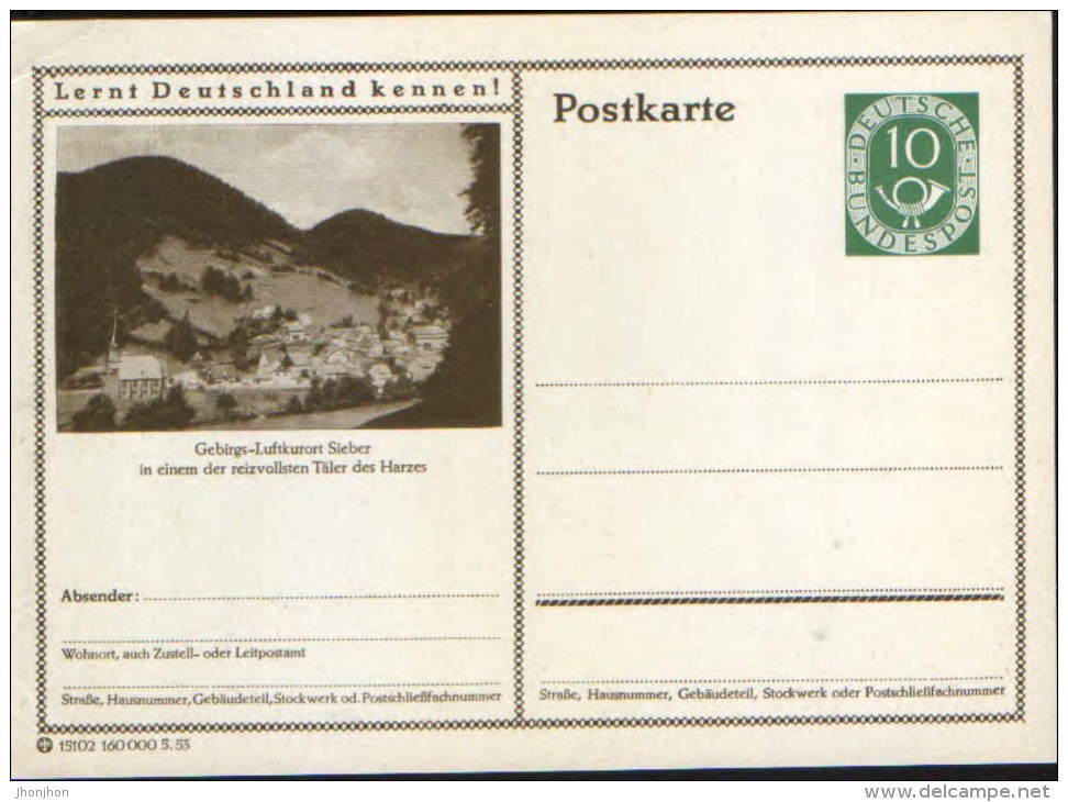 Germany/Federal Republic - Postal Stationery Postcard Unused 1952 -P17, Gebirgs-Luftkurort Sieber - Cartes Postales Illustrées - Neuves