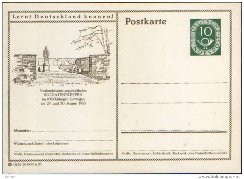 Germany/Federal Republic -stationery Card Unused 1952 -P17, Göttingen ,Niedersächsisch - Ostpreußisches Soldatentreffen - Cartoline Illustrate - Nuovi