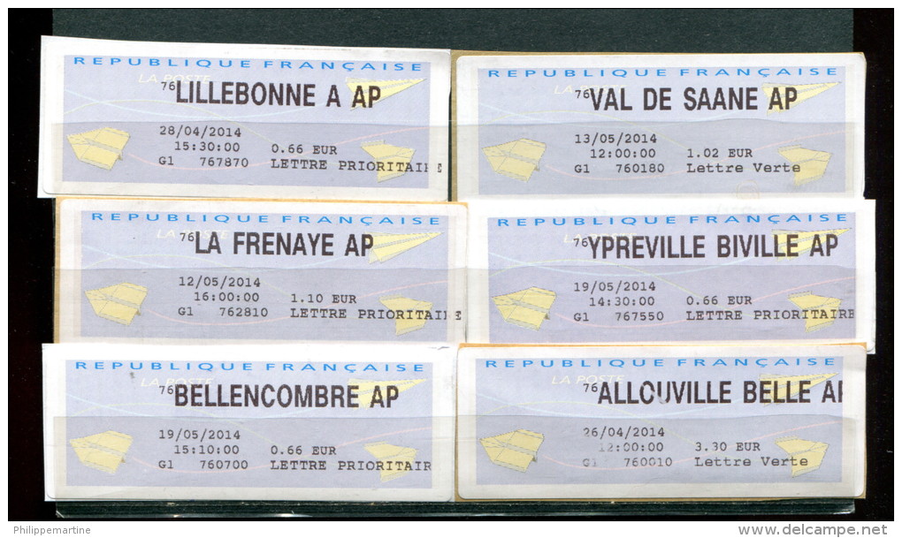 76 - Seine Maritime : Lot De 6 Vignettes D'affranchissement Grande Ecriture - 2000 Type « Avions En Papier »