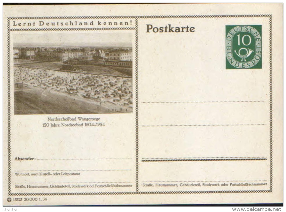 Germany/Federal Republic - Postal Stationery Postcard Unused 1952 -P17,Nordseeheilbad Wangerooge - Illustrated Postcards - Mint