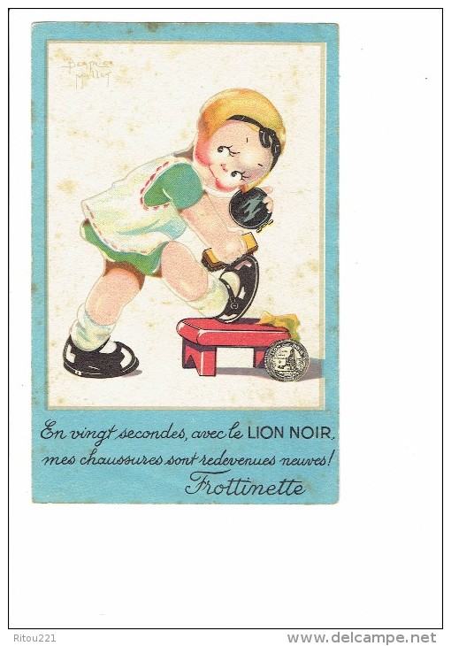 ILLUSTRATION BEATRICE MALLET - Fillette Brosse Chaussures Cireuse - CARTE PUBLICITE LION NOIR FROTTINETTE N°100.739 - Mallet, B.