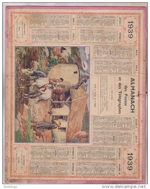 CALENDRIER ALMANACH 1939 LA LOIRE , THEME DANS LA VALLEE DE LA RISLE (normandie) - Formato Grande : 1921-40