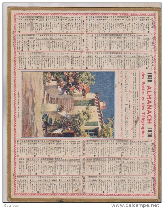 CALENDRIER ALMANACH 1938 LA LOIRE , THEME MAISON FLEURIE (ile D Oleron) - Grand Format : 1921-40