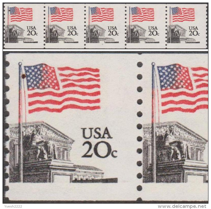 Etats-Unis 1981  Y&T 1372. Piquage à Cheval Et Bleu Défectueux. Drapeau Et Cour Suprême - Timbres