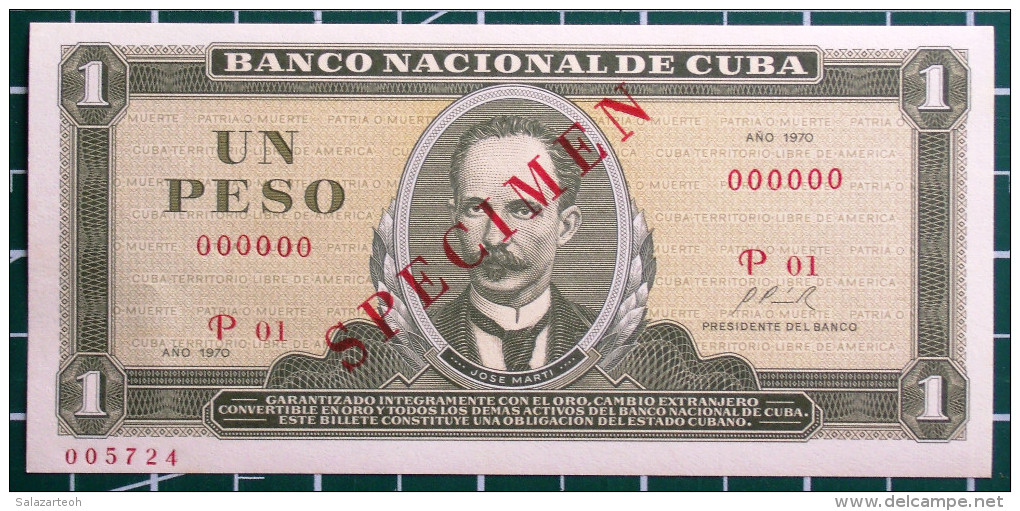 Exelente Un Peso 1970, Billete SPECIMEN, UNC. Primros Años De Revolución. - Cuba