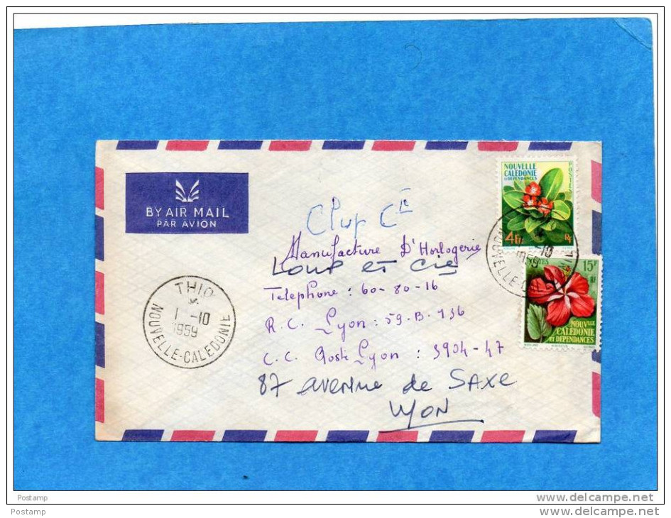 MARCOPHILIE-lettre-AVION- NLLE CALEDONIEcad-THIO 1959-  2 TimbreN°-288-9 Fleurs- Pour Françe - Covers & Documents