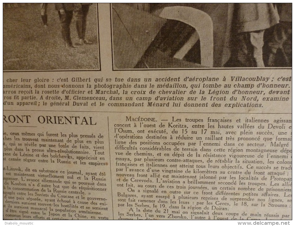 1918 LPDF: Art français à Madrid;Canon british;Gerbéviller;Chasseurs alpins;Aviateurs victimes et FONCK; Alcool d'algue