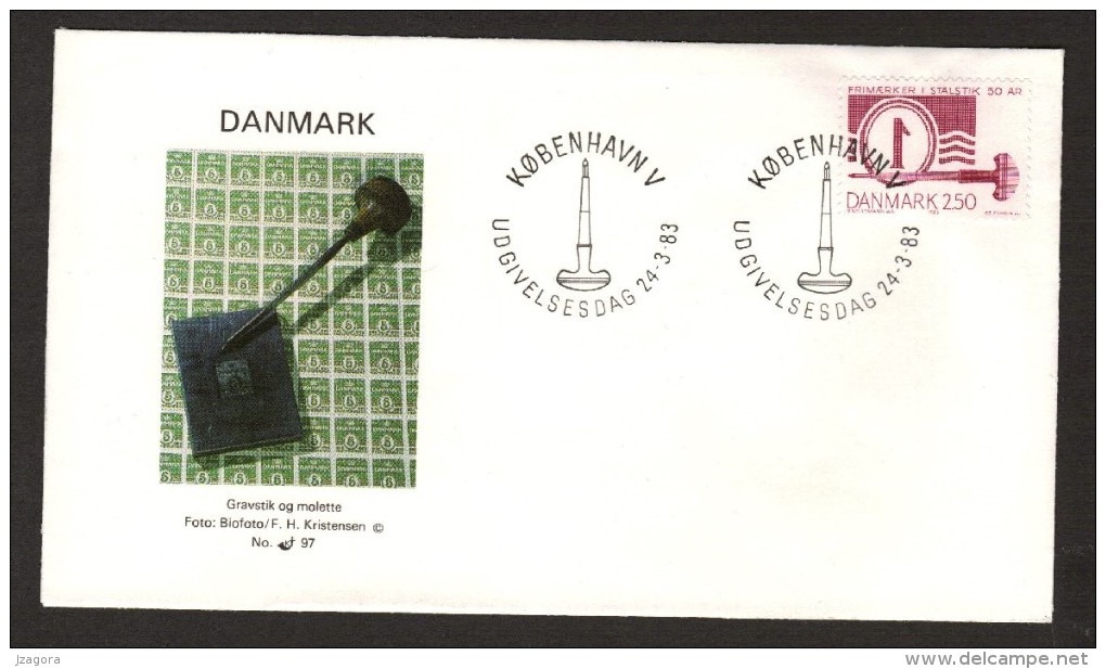 POSTAL HISTORY - STAMPS STEEL ENGRAVING 50 YEARS  - DENMARK 1983 FDC (1) Slania Engraved Stamp - Stamps On Stamps