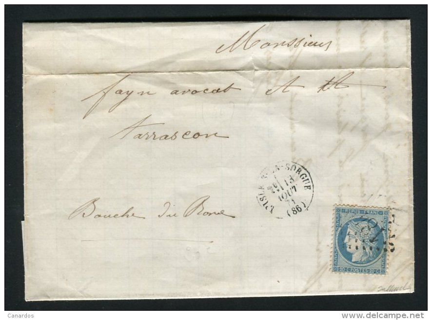 Lettre De L'Isle Sur La Sorgue Pour Tarascon 1871 Avec N° 37 Siège - 1849-1876: Période Classique