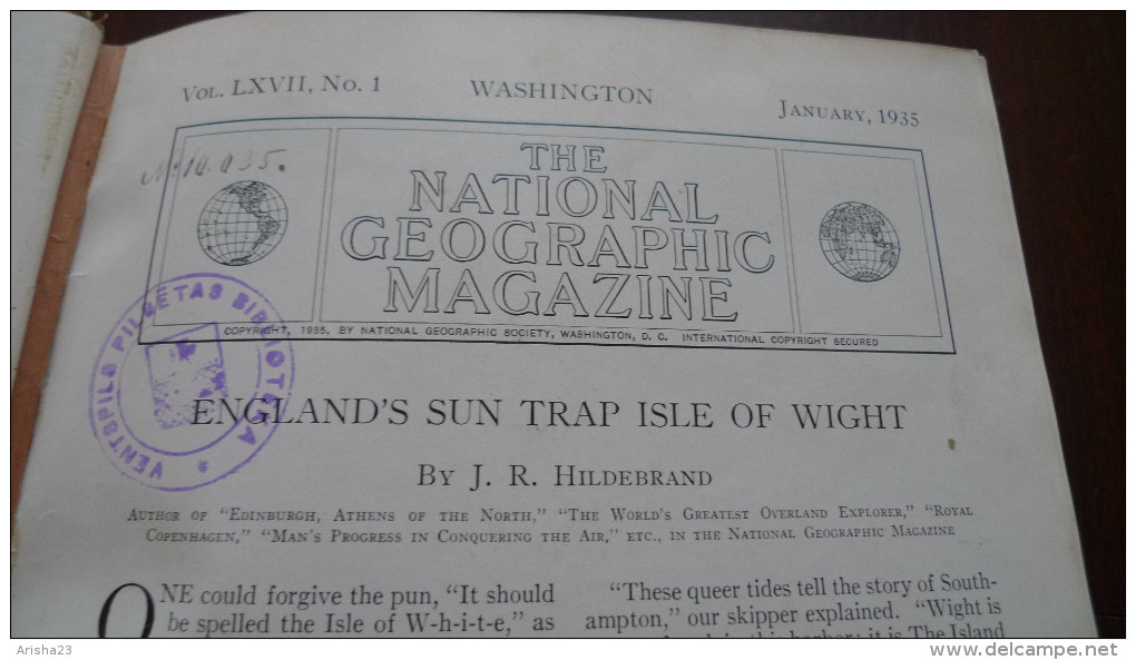 Vintage Book National Geographic Magazine Vol. LXVII January - June 1935 Washington w. Library Seal