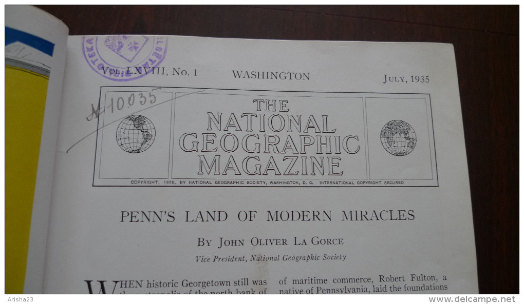 Vintage Book National Geographic Magazine Vol. LXVII July-December 1935 Washington w. Library Seal
