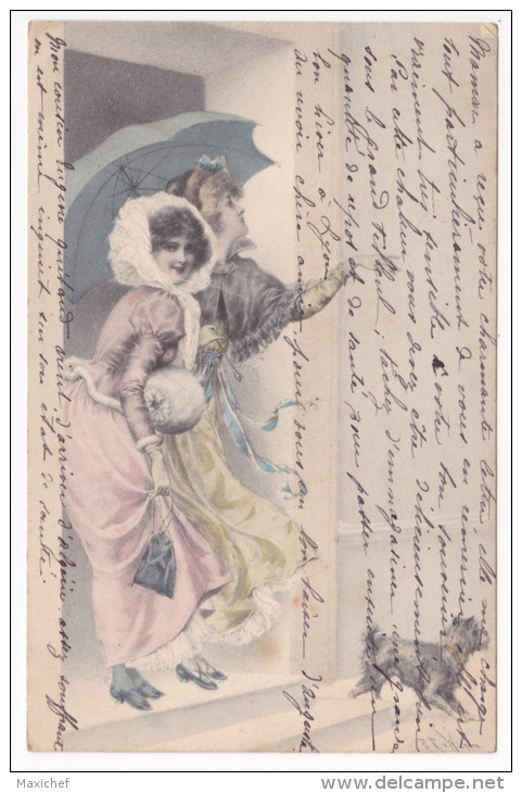 Carte Illustrée Par R.R. Von Wichera - Deux Femmes En Grande Robe Vont Sortir Sous La Pluie, Parapluie, Chien, 1904 - Wichera