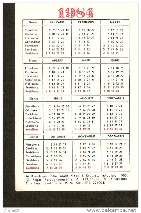 Old Soviet Collectibles Calendar Latvia Riga LSSR USSR 1984 Protected Plant Flora Flower  - Aster Tripolium L. - Small : 1981-90