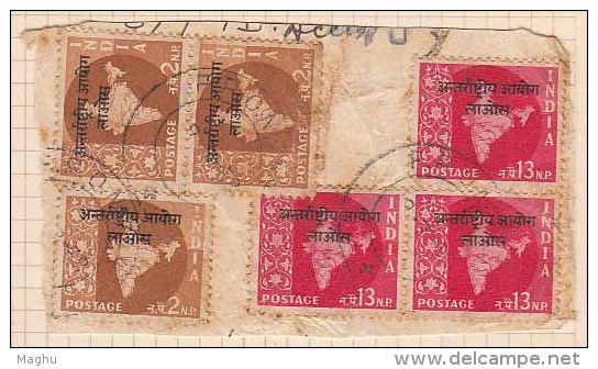 Postal Used On Piece, 2np, 13np, India Ovpt. Laos, FPO 744 Cancelation, India Military, Map Series 1957 - Militaire Vrijstelling Van Portkosten