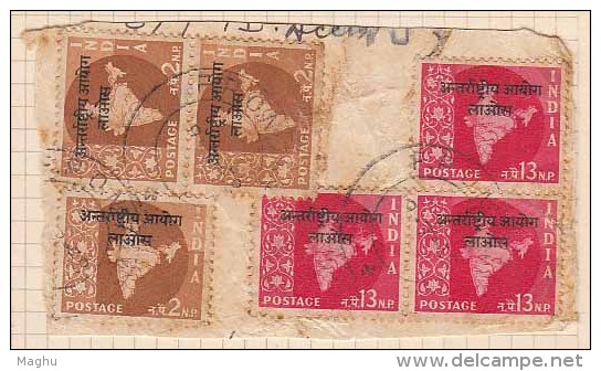 Postal Used On Piece, 2np, 13np, India Ovpt. Laos, FPO 744 Cancelation, India Military, Map Series 1957 - Franquicia Militar