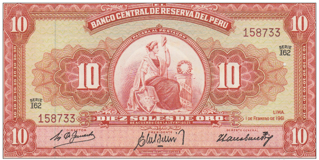 PEROU 10 Soles De Oro 1961 P82A UNC - Pérou