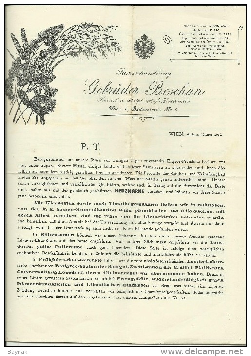 AUSTRIA  --  WIEN  --  SAMENHANDLUNG GEBRUDER BOSCHAN  --  1912  --   PREISLISTE  --  BIG FORMAT - Österreich