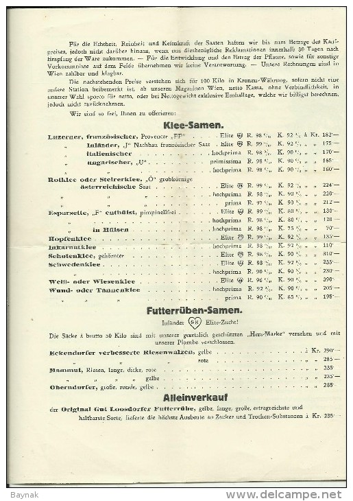 AUSTRIA  --  WIEN  --  SAMENHANDLUNG GEBRUDER BOSCHAN  --  1912  --   PREISLISTE  --  BIG FORMAT - Austria