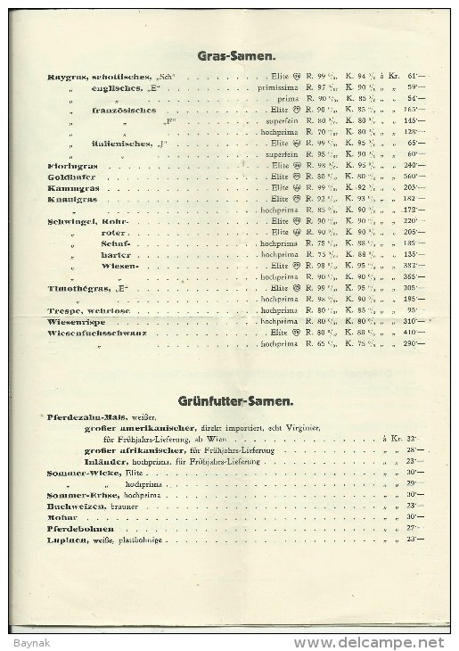 AUSTRIA  --  WIEN  --  SAMENHANDLUNG GEBRUDER BOSCHAN  --  1912  --   PREISLISTE  --  BIG FORMAT - Austria