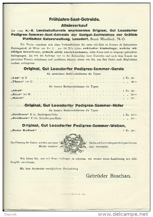 AUSTRIA  --  WIEN  --  SAMENHANDLUNG GEBRUDER BOSCHAN  --  1912  --   PREISLISTE  --  BIG FORMAT - Autriche