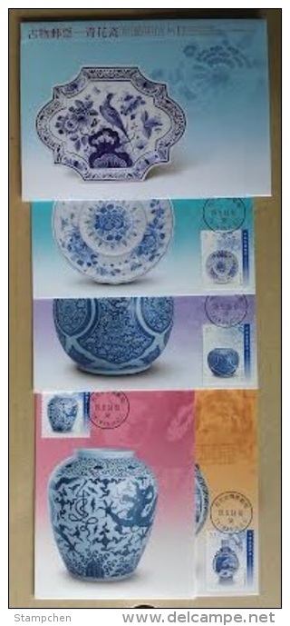 Maxi Cards(B) 2014 Ancient Chinese Art Treasures Stamps-Blue White Porcelain Peony Dragon Floral Lady - Porcelain