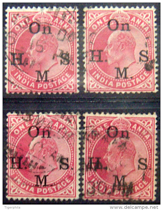 BRITISH INDIA 1902 1anna King Edward VII SERVICE USED 4 Stamps - 1902-11 King Edward VII