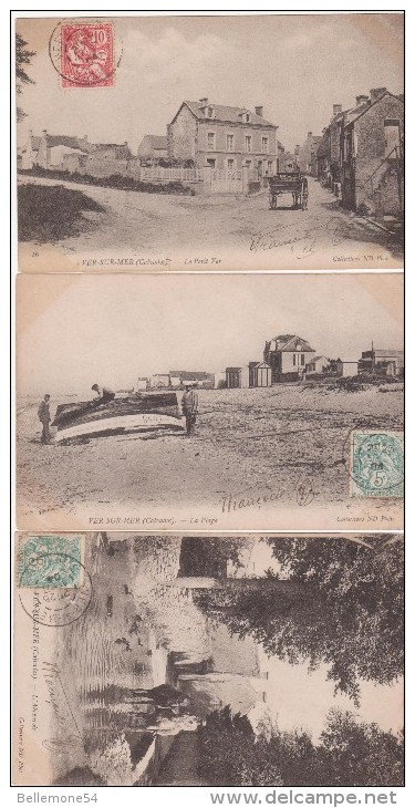 Cpa 14 Ver-sur-mer  Lot De 3 Cartes La Plage-le Petit Ver-l'abreuvoir (écrite En 1904) - Altri & Non Classificati