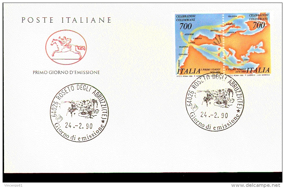 1990 BUSTA CON ANNULLO FDC Celebrazioni Colombiane Nel 5° Centenario Della Scoperta Dell´America. Antica Carta Geografic - Cristóbal Colón