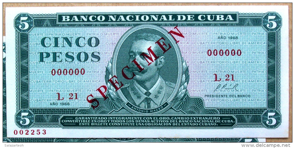 SPECIMEN 1968, Billete De CINCO PESOS, UNC. Primera Decada De La Revolución. - Kuba