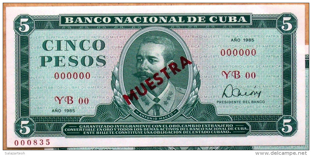 MUESTRA (SPECIMEN) 1985, Billete De CINCO PESOS, UNC. Ultimas Emisiones De Este Diseño - Cuba