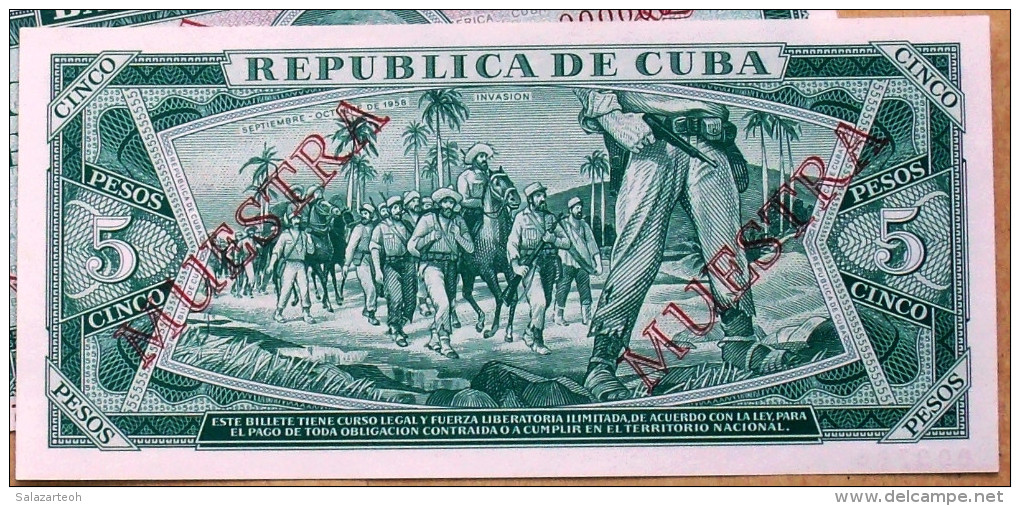 Billete MUESTRA 1987 (SPECIMEN), De CINCO PESOS, UNC. Ultimas Emisiones De Este Diseño - Cuba