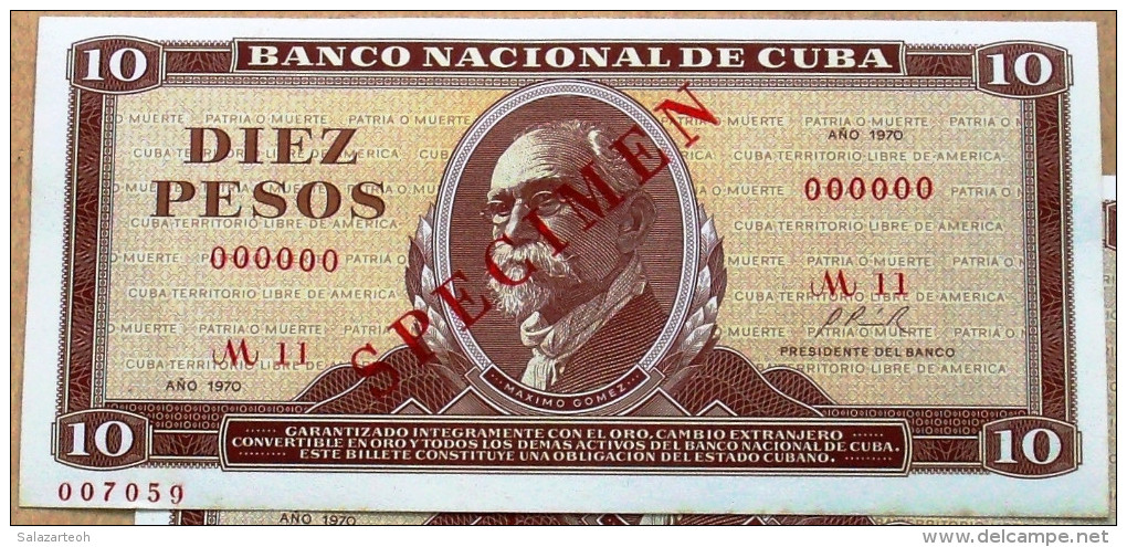 Billete De (10) DIEZ PESOS 1970, SPECIMEN, UNC. Primeros Años De La Revolución Cubana. - Cuba