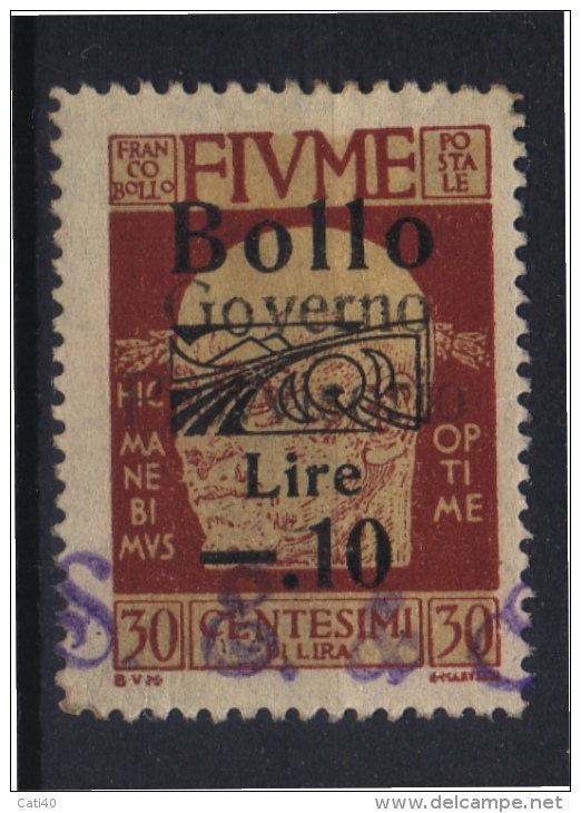 MARCA DA BOLLO/REVENUE  - FIUME - EFFIGE D´ANNUNZIO L. 0,10 SU 30 - Fiume & Kupa