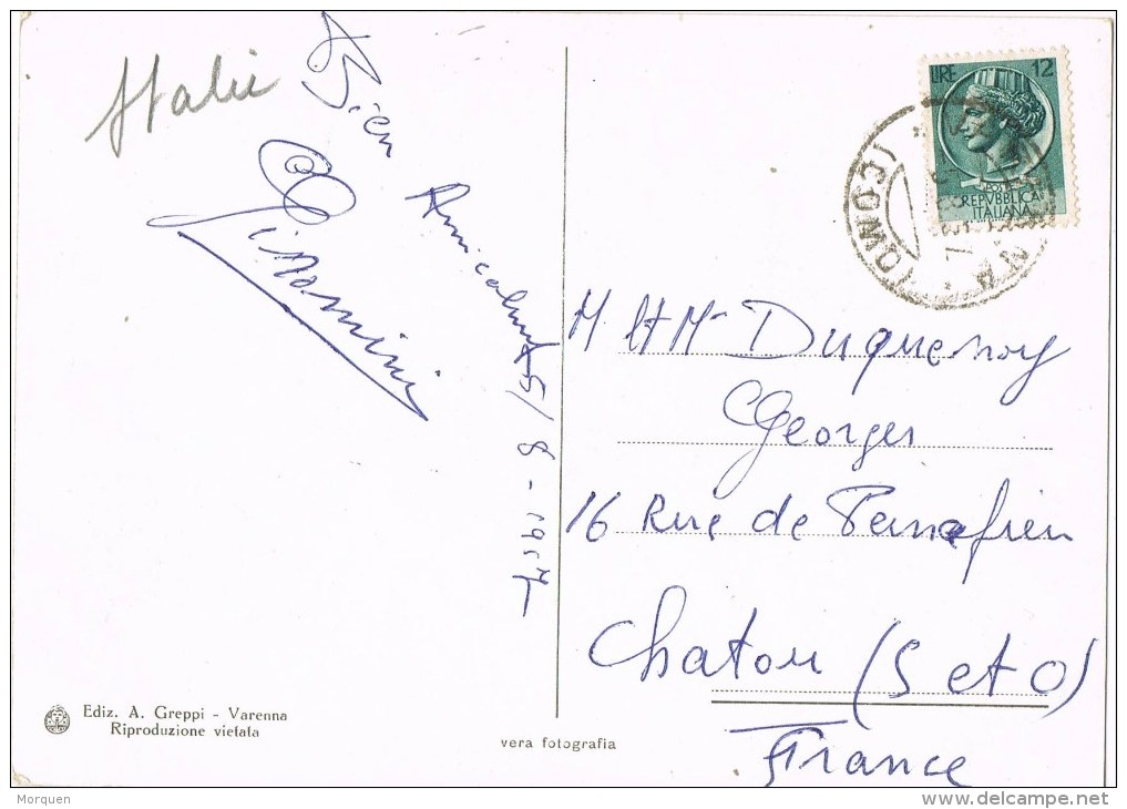 10432. Postal VARENNA (lago Di Como) Italia 1957 - 1946-60: Storia Postale