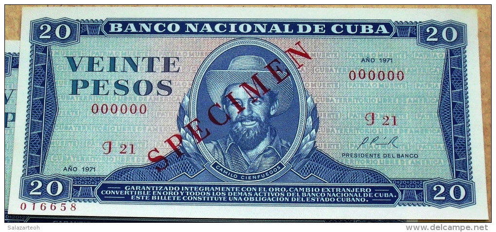 Billete De VEINTE (20) PESOS 1971, SPECIMEN, UNC. Primeros Años De La Revolución Cubana. - Cuba