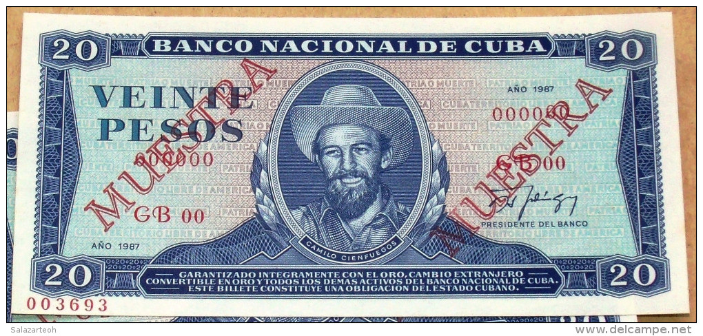 Billete MUESTRA De 1987, (SPECIMEN), De VEINTE PESOS, Crispy UNC. últimos Años De Ese Diseño. - Cuba