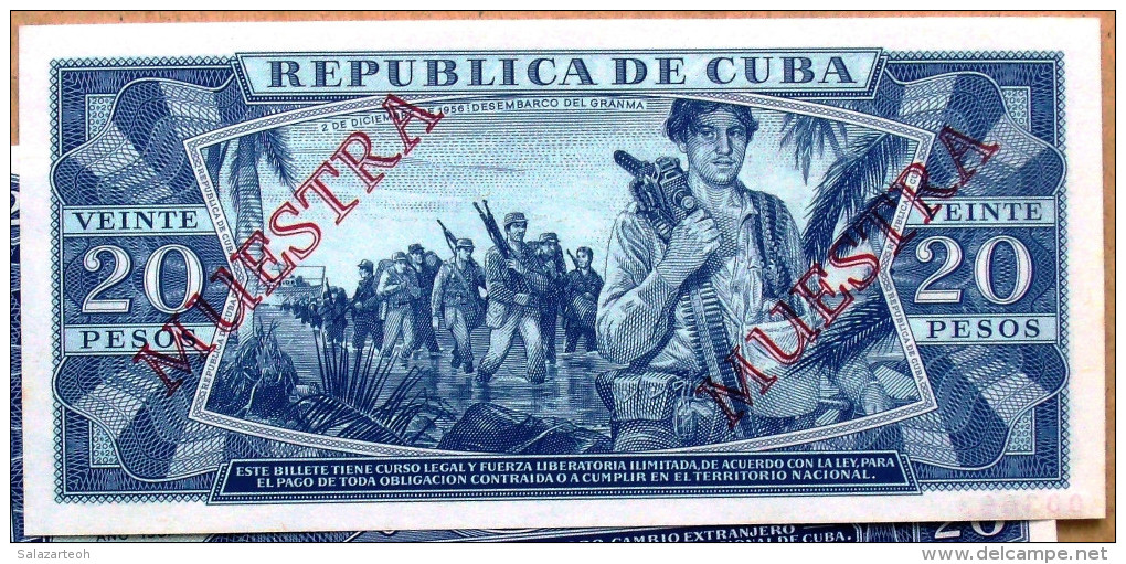 Billete MUESTRA De 1987, (SPECIMEN), De VEINTE PESOS, Crispy UNC. últimos Años De Ese Diseño. - Cuba