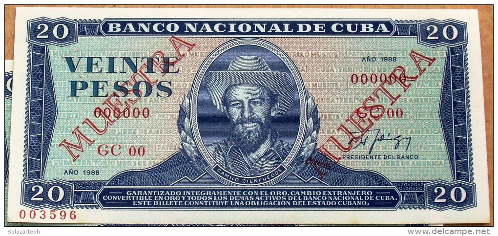 1988, Billete MUESTRA De VEINTE PESOS, Crispy UNC. (specimen) último Año De Este Diseño. - Cuba